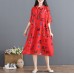 women red summer dress turn down collar Half sleeve cocktail dress print baggy dresses chiffon sundress