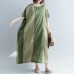 Elegant green striped linen blended dresses casual O neck baggy dresses linen blended clothing dress vintage Batwing Sleeve patchwork maxi dresses