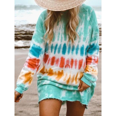 Women Tie  Dye Round Neck Long Sleeve Loose T  Shirts