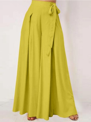 Women Solid Color Bowknot Pleated Loose Casual Wide Leg Pants