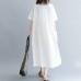 baggy white cotton blended dress oversize casual dress vintage short sleeve pockets Turn-down Collar baggy dresses cotton blended clothing dresses