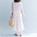 Elegant Pink Print Long Cotton Blend Dresses Trendy Plus Size V Neck Side Open Gown Boutique Three Quarter Sleeve Gown