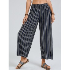 Striped Print Elastic Waist Wide Leg Lounge Pants For Women