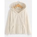 Women V  neck Hooded Solid Color Fleece Coats