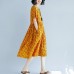 vintage yellow pure cotton linen dresses casual clothing dresses boutique short sleeve O neck floral natural cotton linen dress