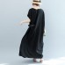 vintage black natural silk blended dress plus size o neck patchwork tie waist linen clothing dresses boutique short sleeve baggy dresses