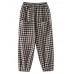 Women Vintage Plaid Wide  legged Elastic High Waist Side Pocket Ankle Length Harem Pants