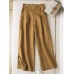 Women Solid Color Side Split Cuffs Elastic Mid Waist Long Wide Leg Pants With Pockets