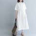 baggy white cotton blended dress oversize casual dress vintage short sleeve pockets Turn-down Collar baggy dresses cotton blended clothing dresses