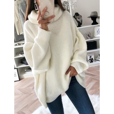 Women Long Sleeve High Collar Solid Sweaters