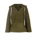 Women V  neck Hooded Solid Color Fleece Coats