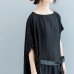 vintage black natural silk blended dress plus size o neck patchwork tie waist linen clothing dresses boutique short sleeve baggy dresses