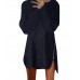 Solid Color Knit Sweaters Long Sleeve Side Zipper Loose Casual Mini Dress