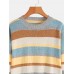 Women Long Sleeve O  neck Stripe Sweaters