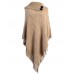 Women Solid Button Irregular Hem Shawl Tassel Sweaters