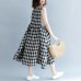 2019 black Plaid linen cotton shift dresses fine Sleeveless baggy dresses O neck Cinched cotton dress