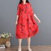 women red summer dress turn down collar Half sleeve cocktail dress print baggy dresses chiffon sundress