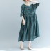 fashion dull green striped natural linen dress oversized o neck baggy dresses linen clothing dress boutique short sleeve pockets gown