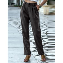 Women Solid Color Pleats Zipper Fly Casual Pants