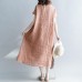 Fine brown long linen dresses plus size clothing o neck patchwork gown Elegant short sleeve baggy dresses