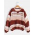 Women Casual Striped V  neck Sweaters