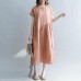 Fine brown long linen dresses plus size clothing o neck patchwork gown Elegant short sleeve baggy dresses