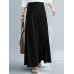 Women Solid Color Elastic Waist Pleats Loose Wide Leg Pants With Pocket