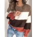 Women Casual Striped Color  Block O  Neck Long Sleeve Sweaters