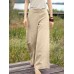 Women Pure Color Casual High Elastic Waisted Plain Wide Leg Pants With Pocket