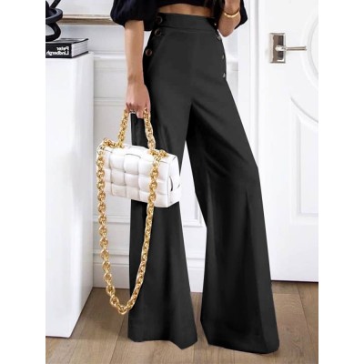 Women Solid Stylish High Waist Loose Wide Leg Casual Pants