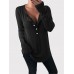 Women Solid Color Half Button Cotton Casual Loose Long Sleeve T  Shirt