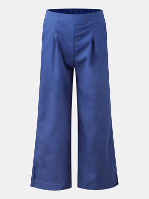 Women Solid Color Side Split Cuffs Elastic Mid Waist Long Wide Leg Pants With Pockets