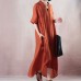 Elegant orange linen caftans plus size v neck asymmetrical design caftans casual short sleeve baggy dresses gown