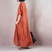 Elegant orange linen caftans plus size v neck asymmetrical design caftans casual short sleeve baggy dresses gown