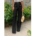 Casual Solid Color High Waist Buttons Zipper Wide Leg Pants For Women