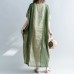 Elegant green striped linen blended dresses casual O neck baggy dresses linen blended clothing dress vintage Batwing Sleeve patchwork maxi dresses