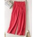 Women Solid Color Side Split Cuffs Elastic Mid Waist Long Wide Leg Pants With Pockets