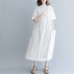 baggy white cotton blended dress oversize casual dress vintage short sleeve pockets Turn-down Collar baggy dresses cotton blended clothing dresses